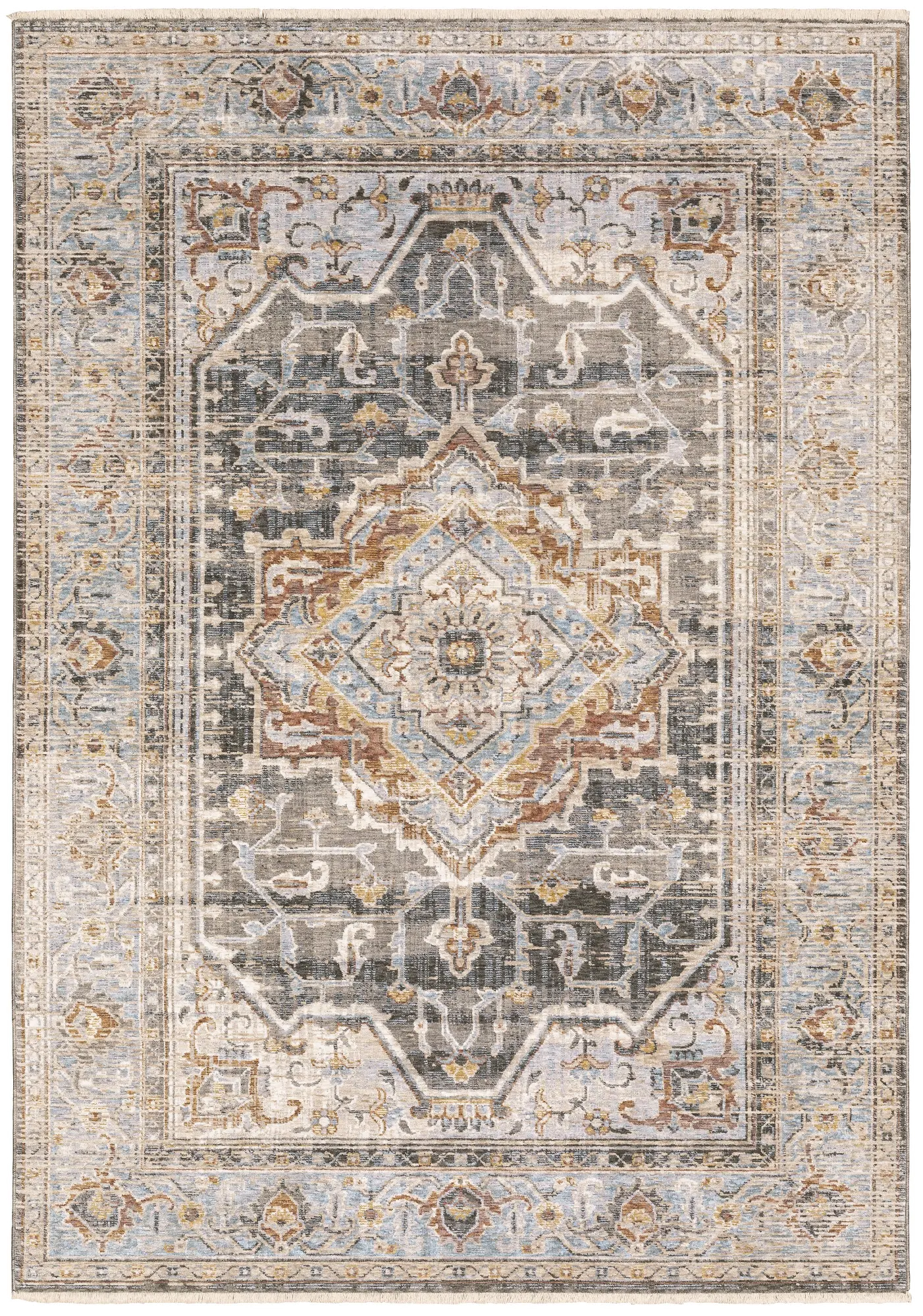 8 x 10 Large Medallion Gray and Blue Area Rug - Maharaja-1