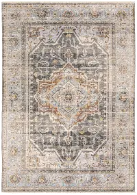 8 x 10 Large Medallion Gray and Blue Area Rug - Maharaja