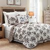 Black, Taupe and White Floral Queen 3 Piece Quilt Set - Lyla