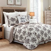 Black, Taupe and White Floral Queen 3 Piece Quilt Set - Lyla