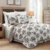 Black, Taupe and White Floral King 3 Piece Quilt Set - Lyla