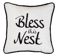 Black and White Bless This Nest Embroidered Throw Pillow