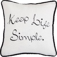 Black and White Keep Life Simple Embroidered Throw Pillow