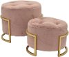 Round Blush Pink Upholstered Ottomans - Set of 2