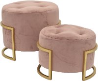 Round Blush Pink Upholstered Ottomans - Set of 2