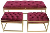 Upholstered Cranberry Benches - Set of 3
