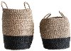 15 Inch Natural and Black Woven Sea Grass Basket with Handles