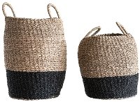 12 Inch Natural and Black Woven Sea Grass Basket with Handles