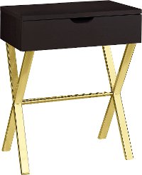 Modern Cappuccino Dark Brown Accent Table with Gold Legs