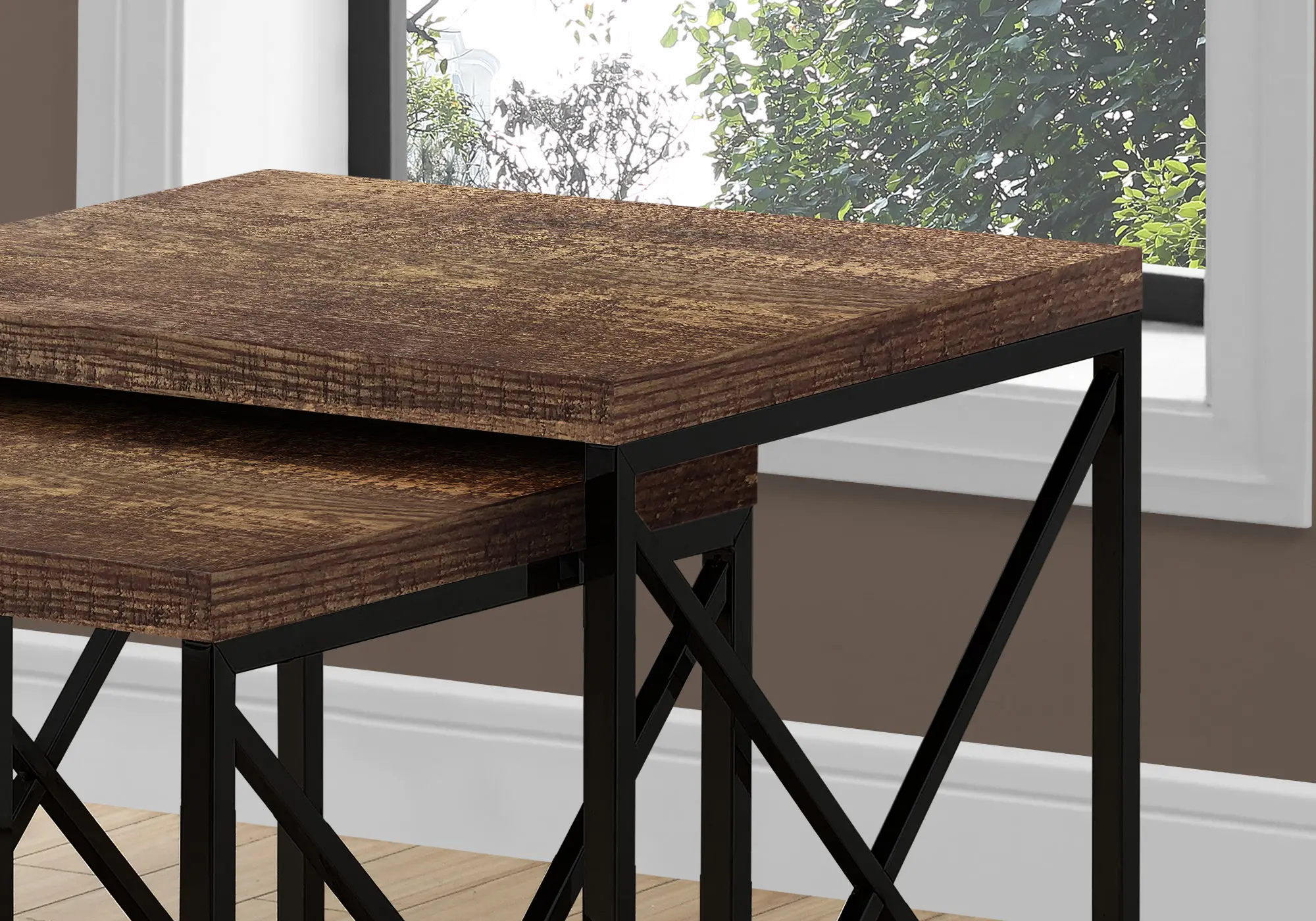Brown Nesting Tables with Black Legs - Set of 2-2