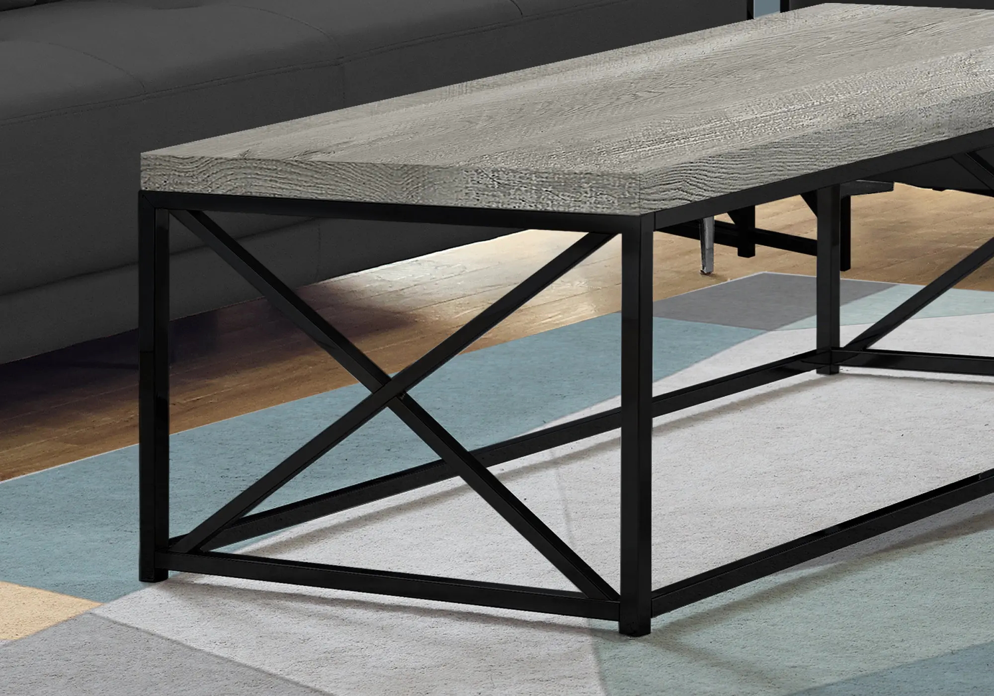 Gray Coffee Table with Black Metal Base - Lewiston-2
