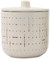 Clearance 4 Inch Cream and Brown Embossed Stoneware Lidded Canister