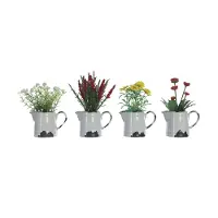 5 Inch Multi Color Faux Flowers in Ceramic Pitcher