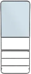 Clearance Distressed Dark Gray Metal Wall Mirror with Rods and Shelf