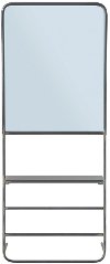 Distressed Dark Gray Metal Wall Mirror with Rods and Shelf