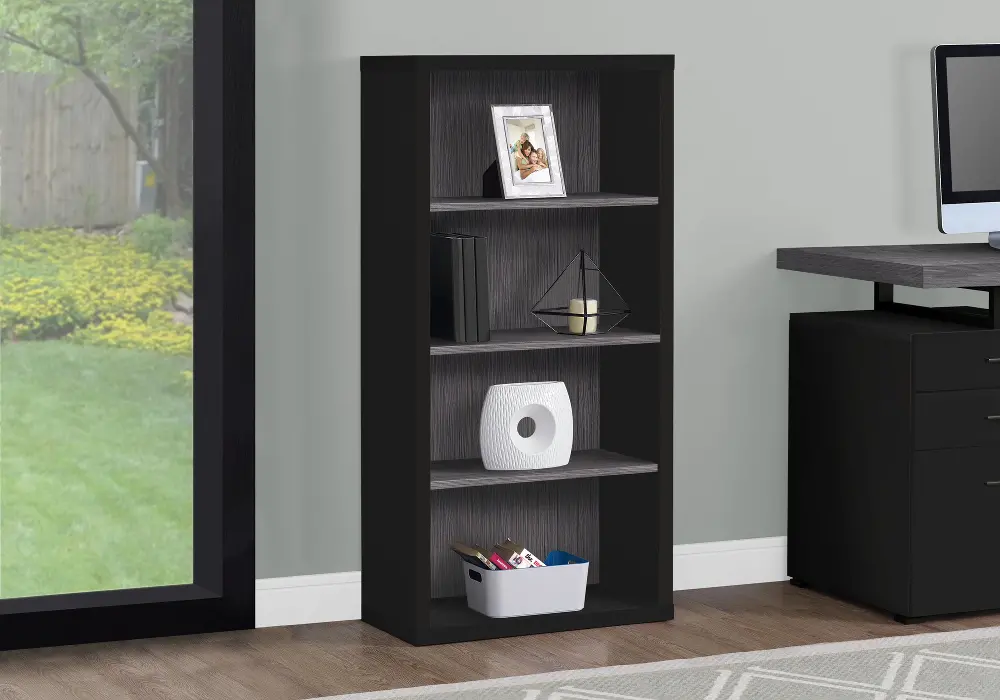 Modern 48 Inch Tall Black and Gray Bookcase-1