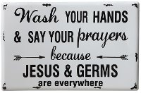 Distressed White and Black Wash Your Hands Metal Wall Decor