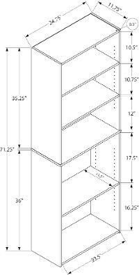 Cherry Brown 5 Shelf 72 Inch Bookcase-5