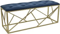 Tufted Blue Upholstered Bench with a Gold Metal Base