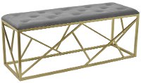 Tufted Gray Upholstered Bench with a Gold Metal Base