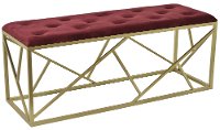 Tufted Cranberry Upholstered Bench with a Gold Metal Base