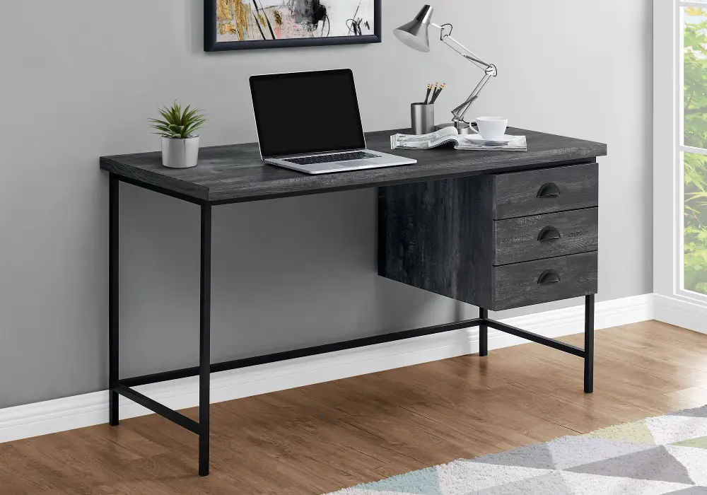Black Wood Computer Desk with Black Metal Legs-1