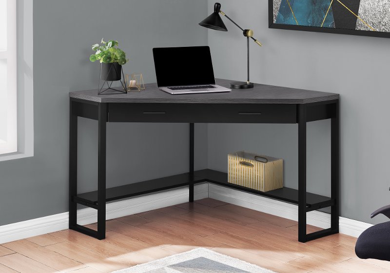 Black Corner Desk With Gray Top Rc Willey Furniture Store