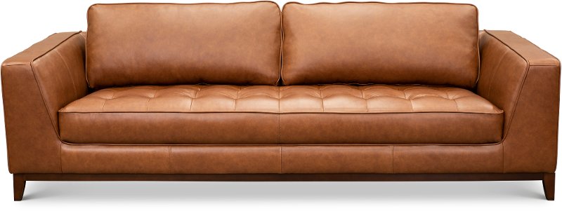 Modern Cognac Brown Leather Sofa Thompson RC Willey
