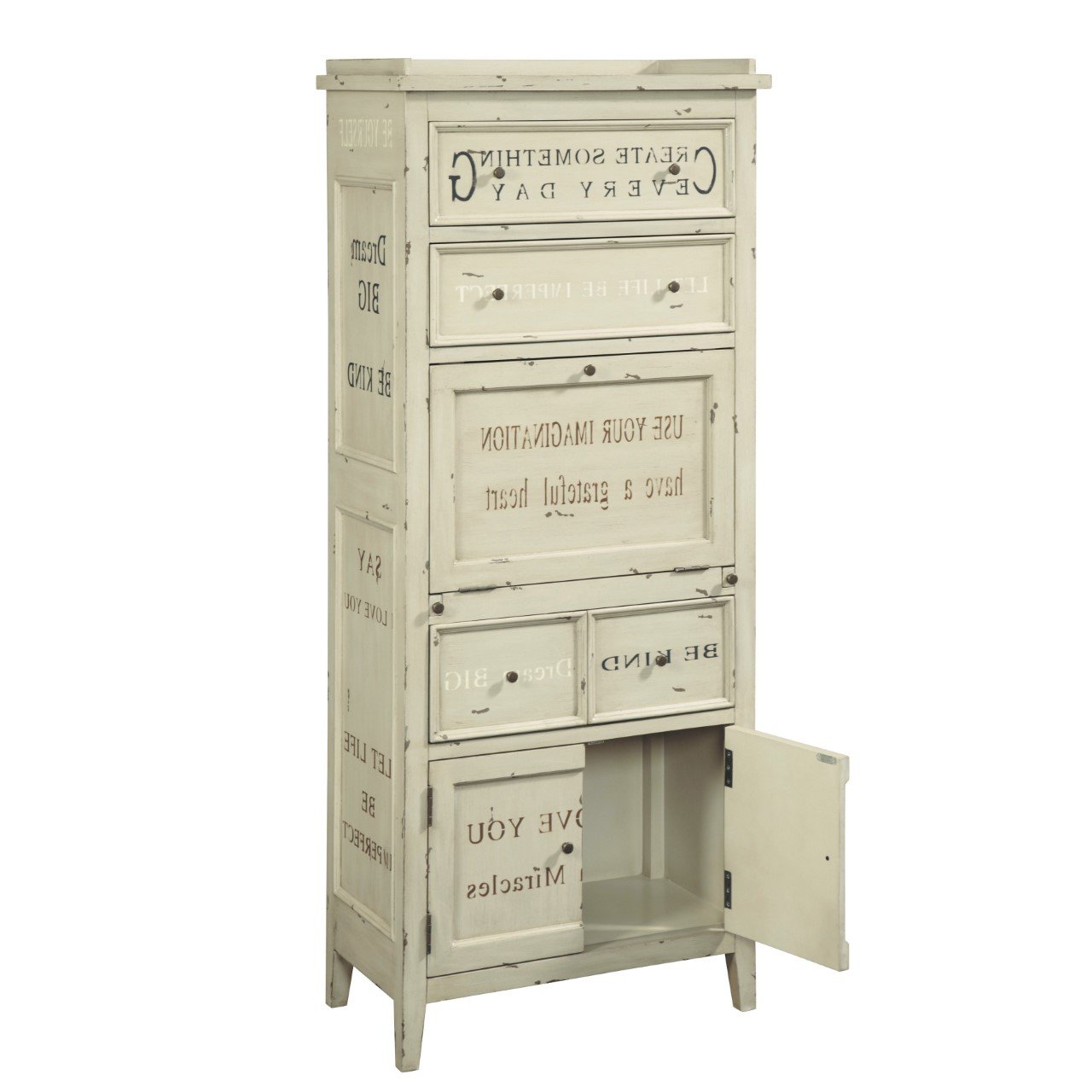 Distressed White Farmhouse Storage Cabinet - Modern Eclectic-3