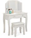 Classic White Vanity with Stool - Lindsay