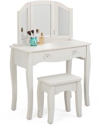 Classic White Vanity with Stool - Lindsay