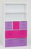 White Storage Bookcase with Pink and Purple Cubbies