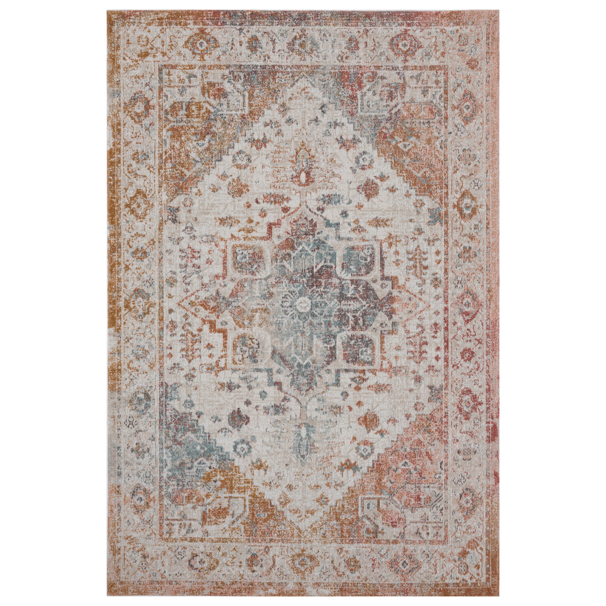 5 x 8 Medium Persian Beige, Cream, and Rust Indoor-Outdoor Area Rug - Antiquity-1