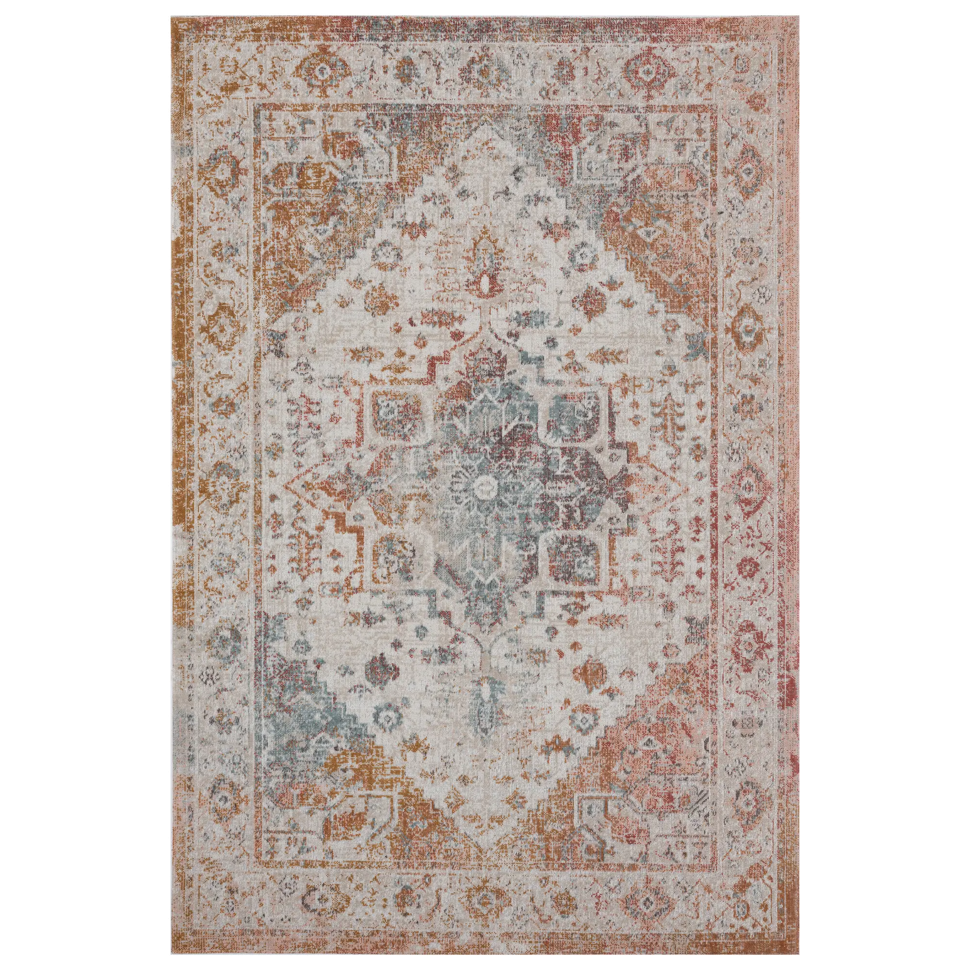 5 x 8 Medium Persian Beige, Cream, and Rust Indoor-Outdoor Area Rug - Antiquity-1