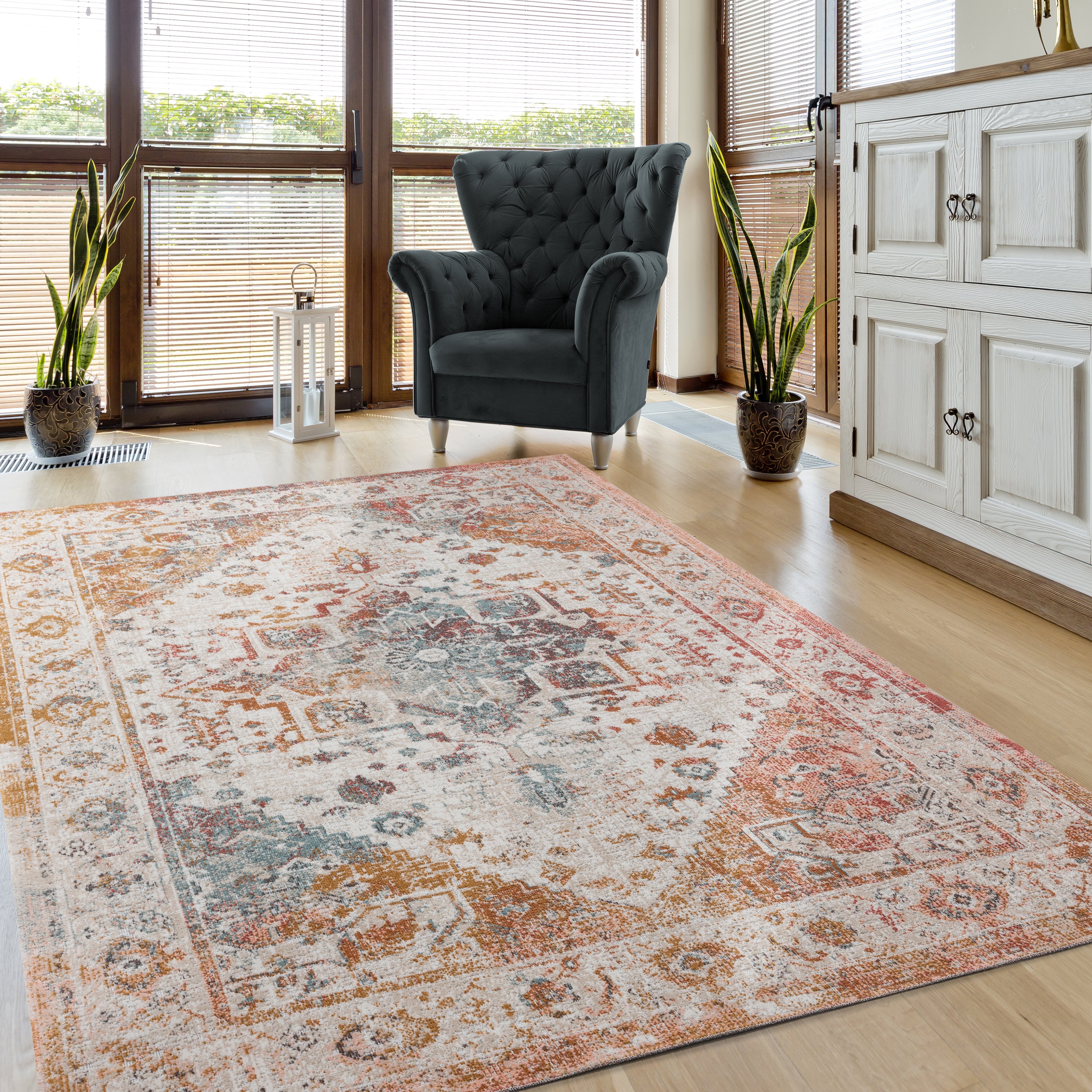 5 x 8 Medium Persian Beige, Cream, and Rust Indoor-Outdoor Area Rug - Antiquity-2