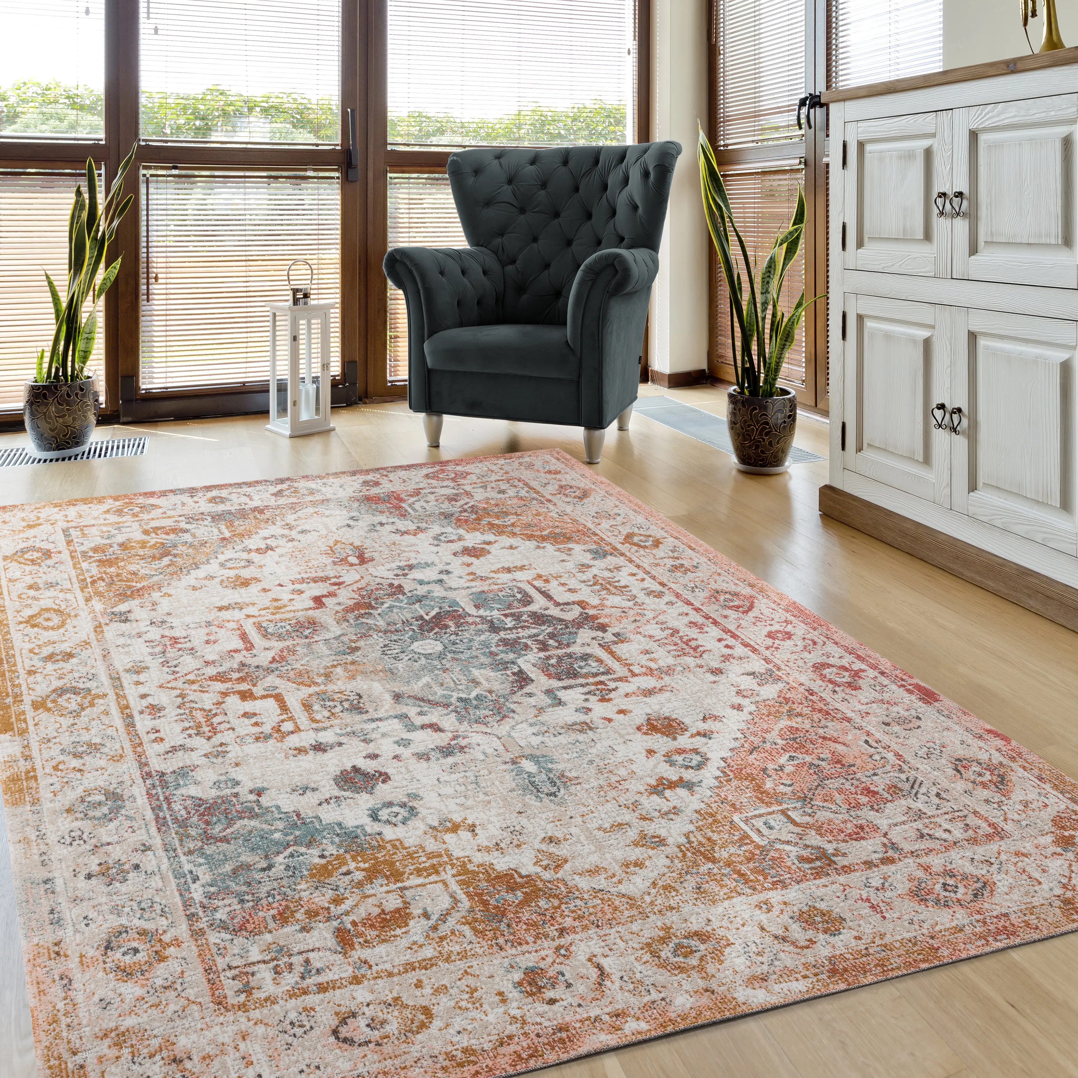 5 x 8 Medium Persian Beige, Cream, and Rust Indoor-Outdoor Area Rug - Antiquity-2