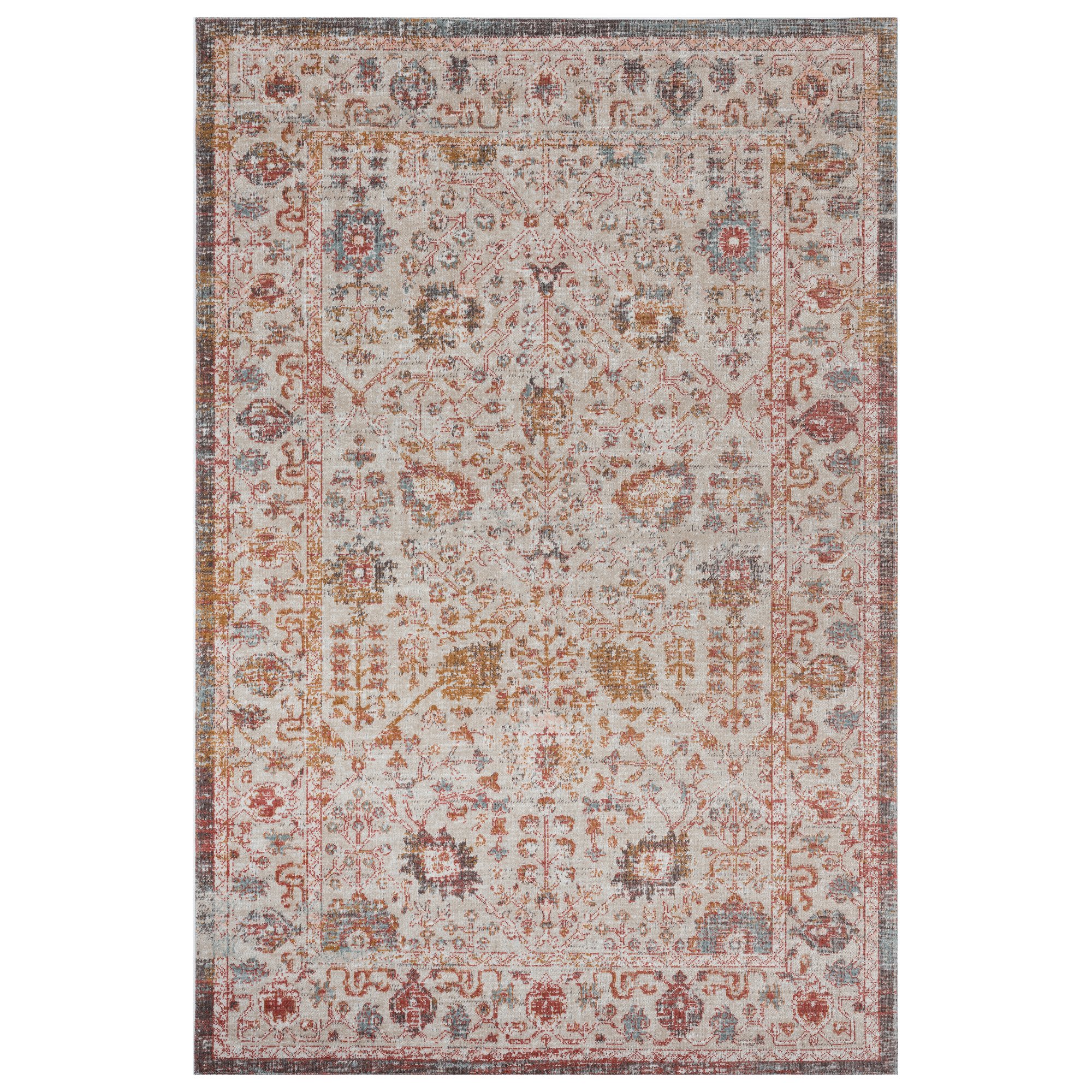 5 x 8 Medium Bohemian Beige and Rust Indoor-Outdoor Area Rug - Antiquity-1