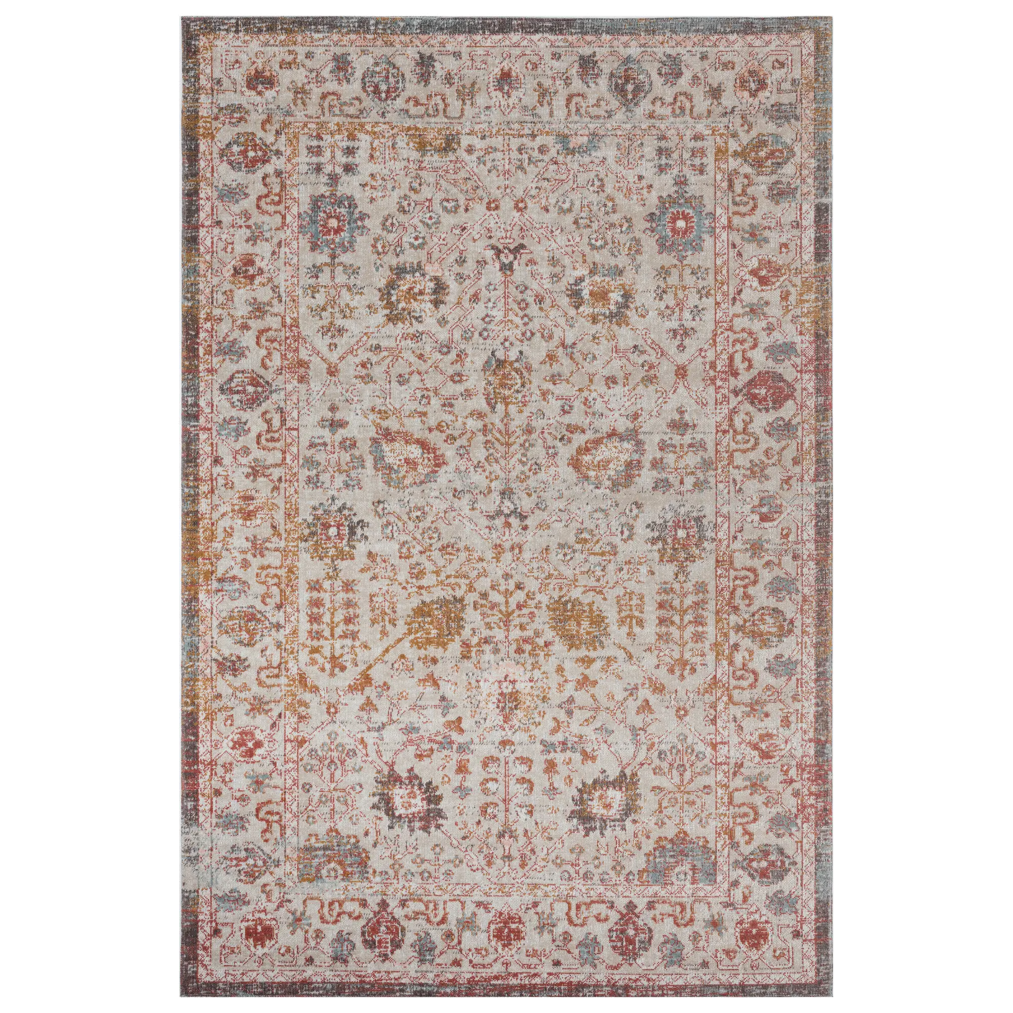 5 x 8 Medium Bohemian Beige and Rust Indoor-Outdoor Area Rug - Antiquity-1