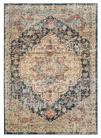 5 x 8 Medium Navy Blue, Faded Green, and Gold Area Rug - Marrakesh-1