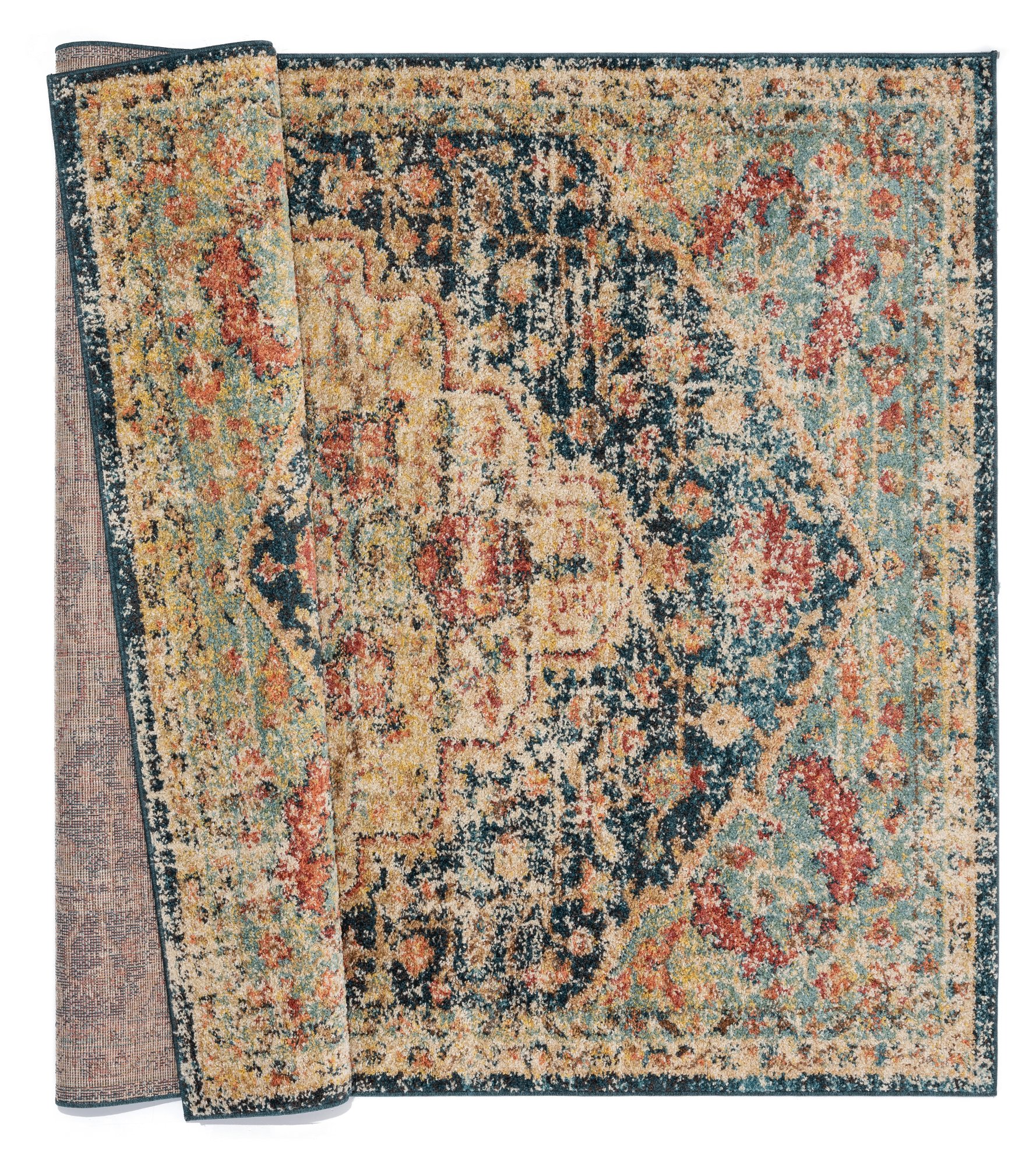 5 x 8 Medium Navy Blue, Faded Green, and Gold Area Rug - Marrakesh-2