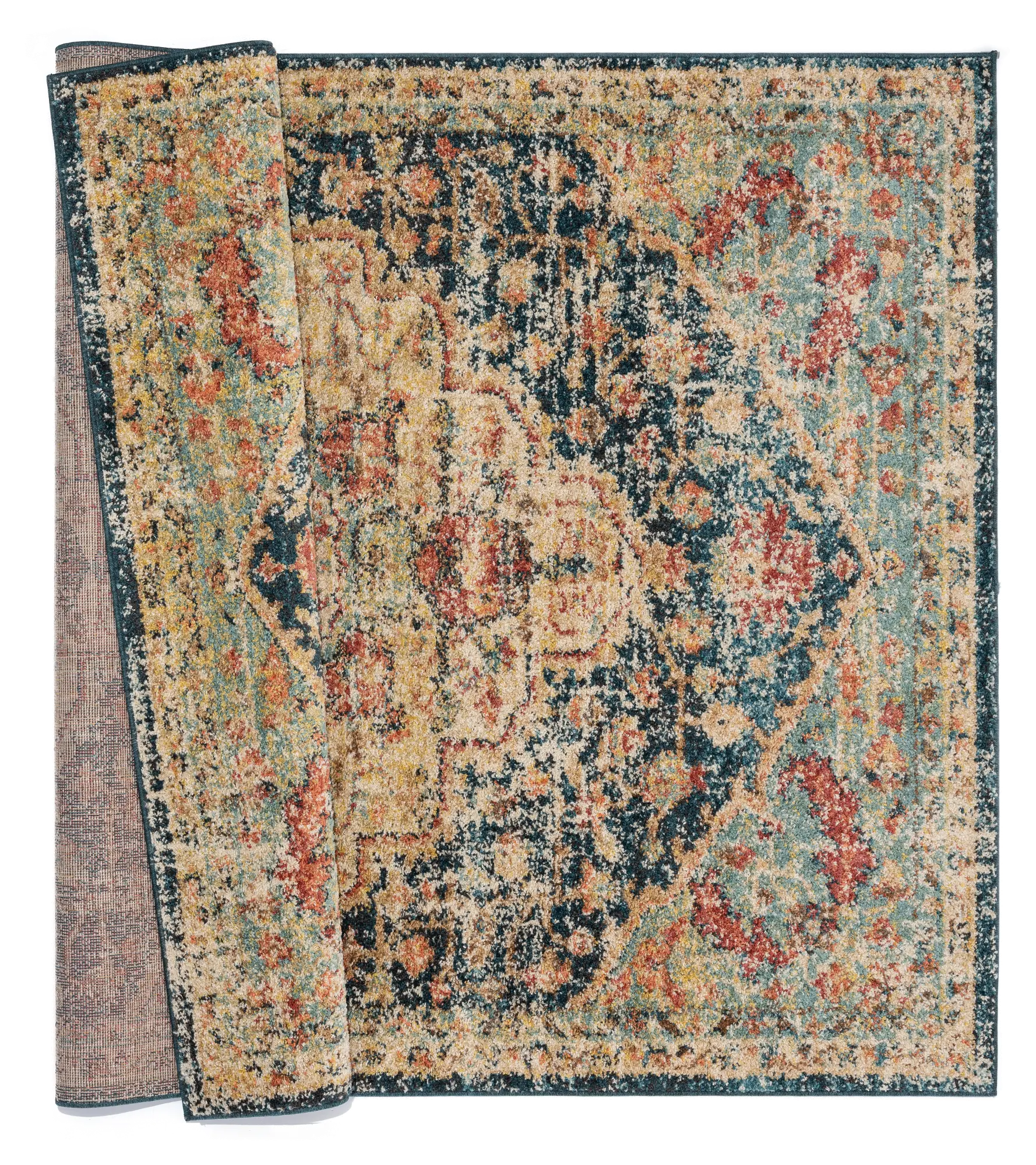 5 x 8 Medium Navy Blue, Faded Green, and Gold Area Rug - Marrakesh-2