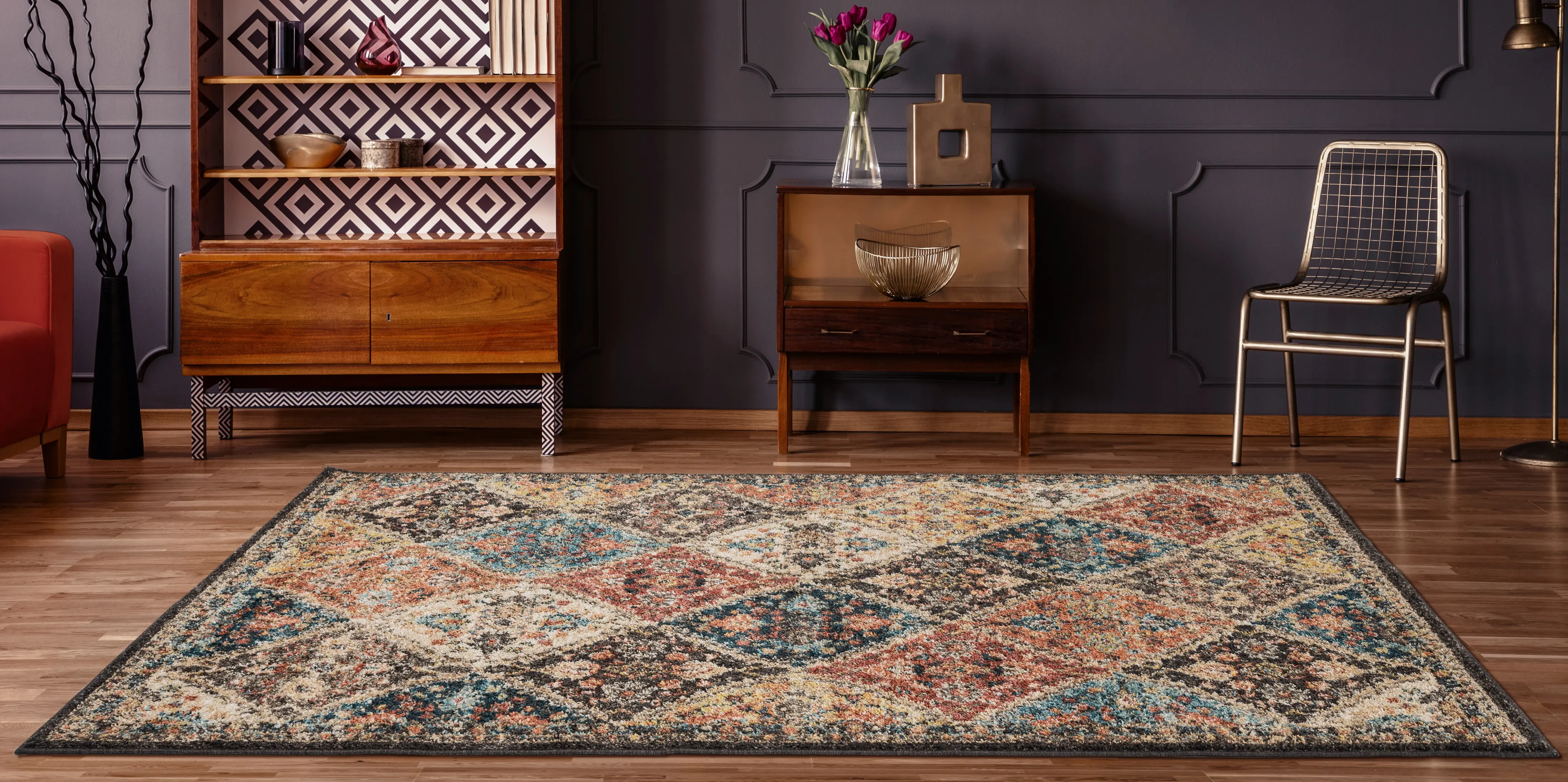 5 x 8 Medium Brick Red, Walnut Brown, and Onyx Area Rug - Marrakesh-5