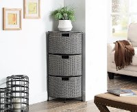 Gray Wicker and Black Metal 3 Drawer Corner Cabinet - Autumn