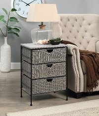Gray Wicker and Black Metal 3 Drawer Chest - Autumn