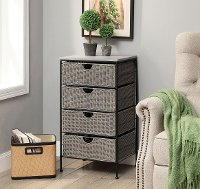 Gray Wicker and Black Metal 4 Drawer Chest - Autumn