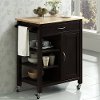 Black Kitchen Cart with Natural Top - Edmonton