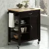 Black Kitchen Cart with Natural Top - Edmonton