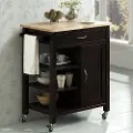 Black Kitchen Cart with Natural Top - Edmonton