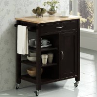 Black Kitchen Cart with Natural Top - Edmonton