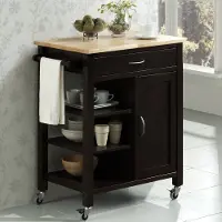 Black Kitchen Cart with Natural Top - Edmonton